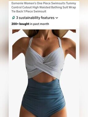 Eomenie Blue White Striped One Piece Cut Out Swimsuit Size XL, Great Conditon
